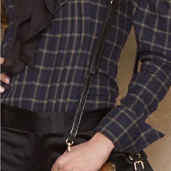 Ralph Lauren Navy Blue Multi Brushed Cotton Check Plaid Ruffle Pleat Blouse - Picture 11 of 16